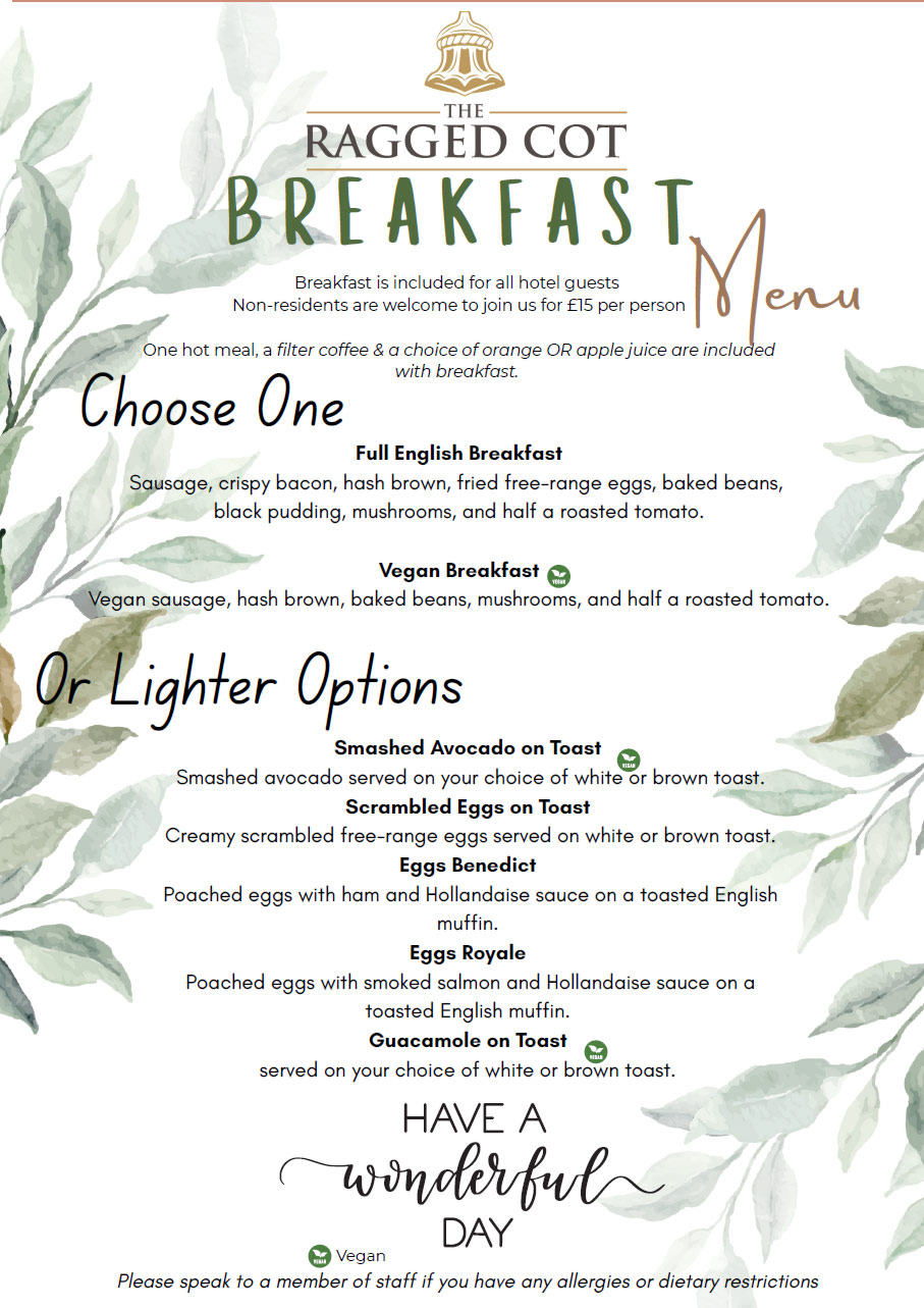The Ragged Cot Breakfast Menu
